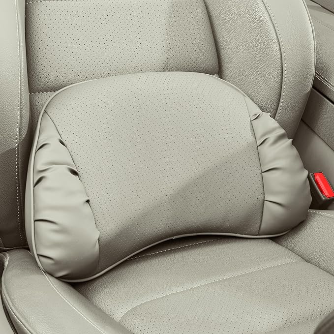 Lumbar Support Pillow for Car Seat, Memory Foam Leather Lumbar Pillow for Lower Back Pain Relief - Back Cushion for Driving, Chair Support for Office Chair, Gaming Chair, Off White, 1 Pack