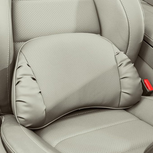 Lumbar Support Pillow for Car Seat, Memory Foam Leather Lumbar Pillow for Lower Back Pain Relief - Back Cushion for Driving, Chair Support for Office Chair, Gaming Chair, Off White, 1 Pack