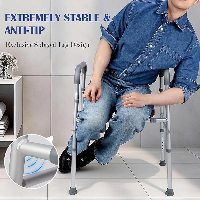 Raised Toilet Seat with Handle for Seniors Adjustable Aluminum Alloy, Elevated Toilet Seat Elongated with Arms for Elderly