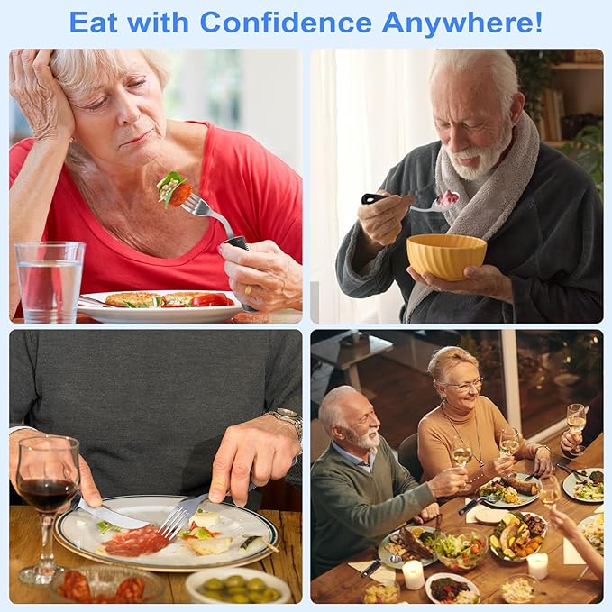 Adaptive Utensils, Weighted Utensils for Hand Tremors, Utensils for Parkinsons Patients,Elderly,Arthritis,Weak Hand Grip. Stainless Steel Knife,Fork,Spoons and Rocker Knife Set (4pcs Right-Handed)