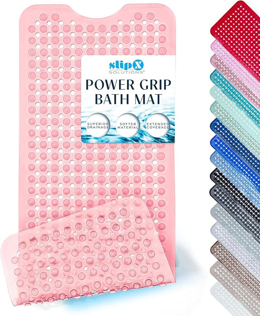 SlipX Solutions Power Grip Bathtub Safety Mat | Precision Grip Technology for Longer, Stronger, & Softer Wet Surface Protection | Clear Coral 39"x16"