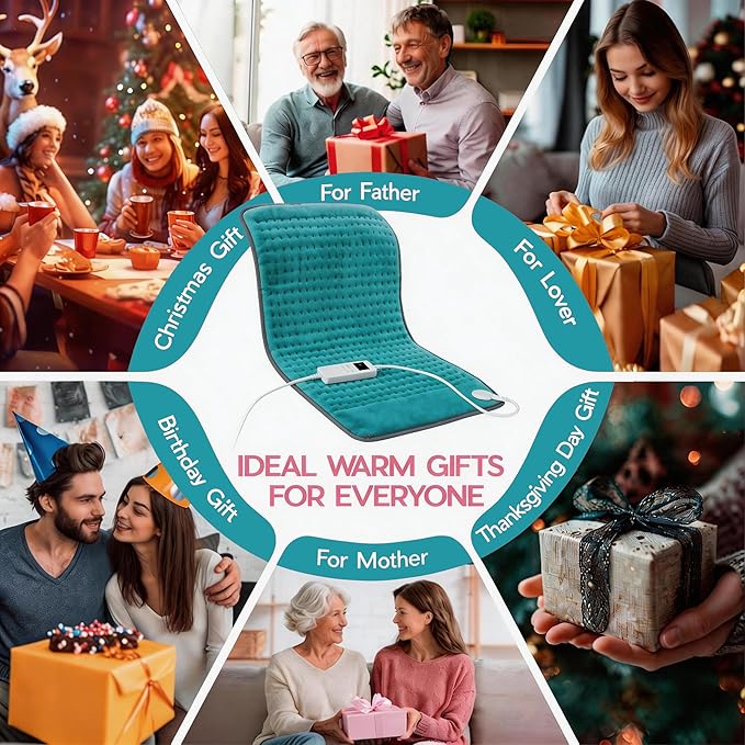 Cyan Heating Pad for Gifts Soothing Heat Therapy for Women & Men, Perfect Christmas, Mothers Day, Birthday Gifts fo r Her, Dad Gifts & White Elephant Gift, Cozy Stocking Stuffer for Men