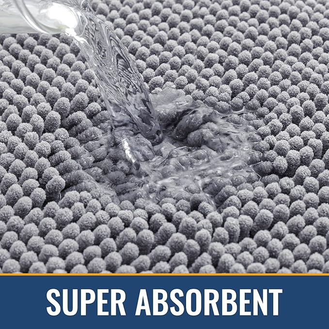 Arotive Bathroom Rugs 47x20, Extra Soft Absorbent Shaggy Chenille Bath Rugs, Machine Washable Rubber Backing Non-Slip Bath Mats for Bathroom Floor Tub and Shower, Home Decor Accessories, Grey