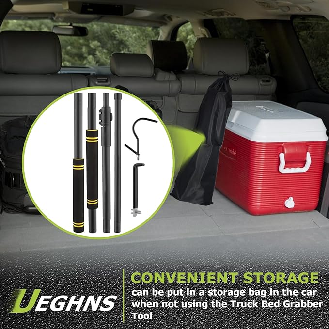 Truck Cargo Grabber, Telescoping Pickup Truck Bed Retriever Tool Black Steel Tube Telescoping 33-74" to Conveniently Store the CAR TRUCK RV Tools to Avoid Climbing Truck Bed Efficient Cargo Retriever