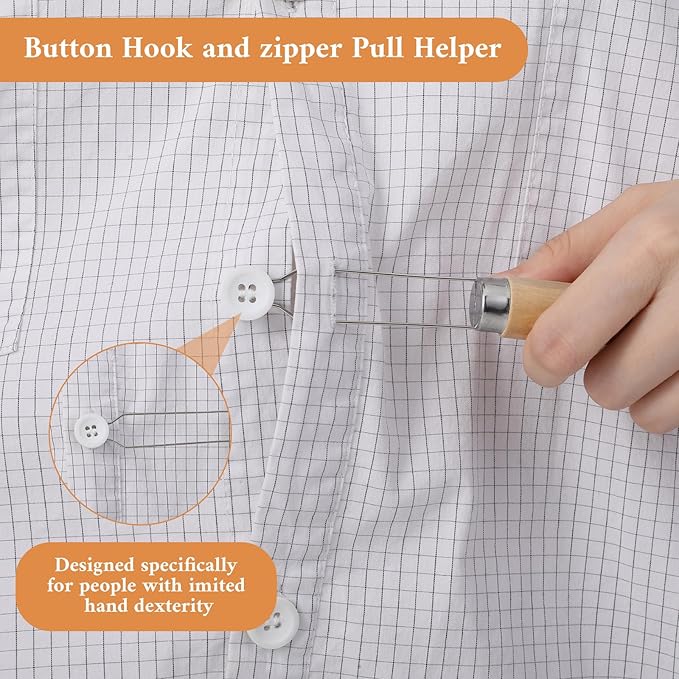 3pcs Button Helper Tool for Elderly, Wood Button Tool for Seniors, Buttons Hook and Zipper Pull One Hand for Elderly, Shirt Denim, Jackets & Heavy Coats