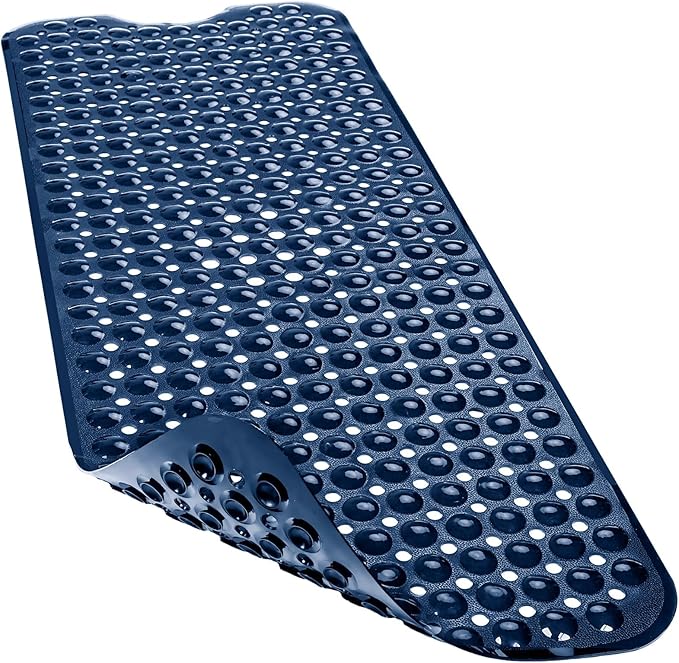 Linoows Bathtub and Shower Mats, 40x16 Inch Extra Large Non Slip Soft Bath Tub Mat with Suction Cups and Drain Holes for Bathroom Floor and Keep Tubs Clean, Machine Washable, Navy Blue