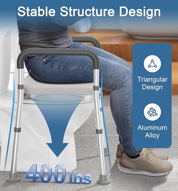 Soundfuse Toilet Seat Riser for Seniors, Raised Toilet Seat with Handles, Adjustable Height & Width, 400lb Handicap Elevated Toilet Seat, Fit Any Toilet