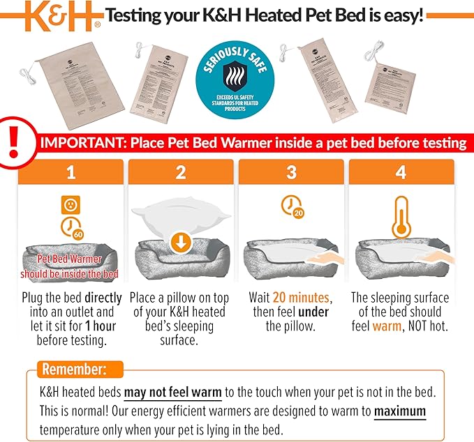 K&H Pet Products Pet Bed Warmer, Turn Any Pet Bed Into a Heated Cat or Dog Bed, Waterproof Indoor Heated Warming Pad Insert, Automatic Temperature, Safety Listed - Large 23.75 X 11in Tan