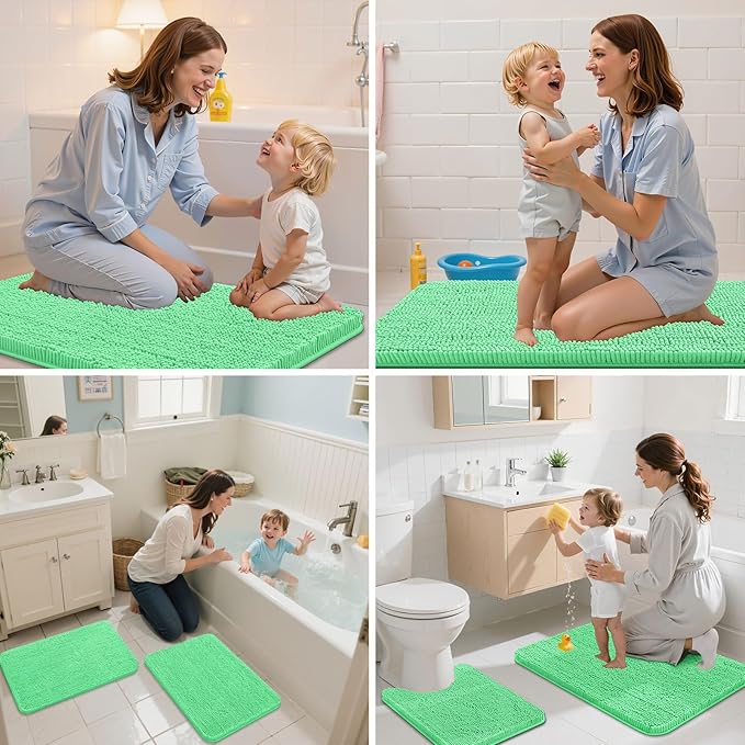 Arotive Bathroom Rugs 30x20, Extra Soft Absorbent Shaggy Chenille Bath Rugs, Machine Washable Rubber Backing Non-Slip Bath Mats for Bathroom Floor Tub and Shower, Home Decor Accessories, Mint Green