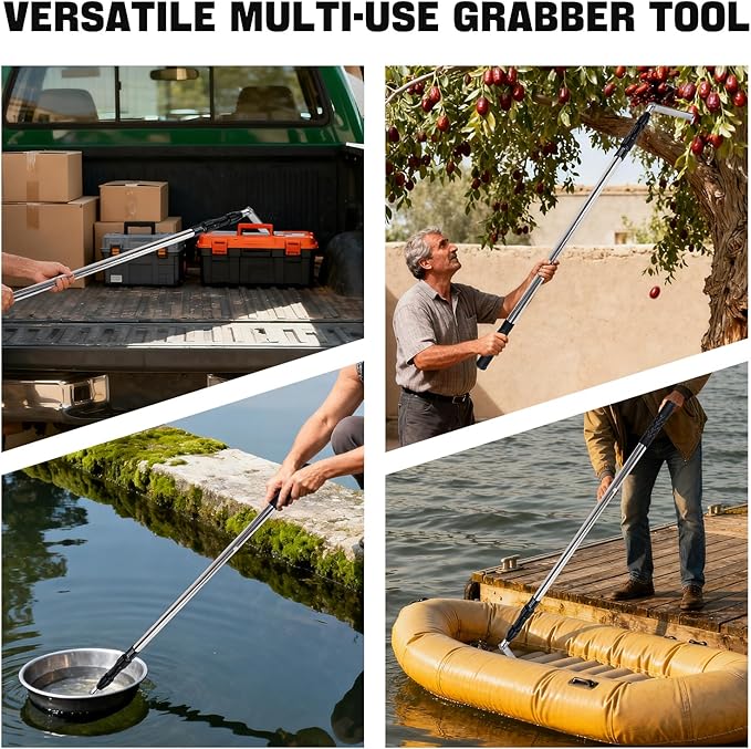 Grabber Reacher Tool,6.3 FT Reacher Grabber Pickup Tool for Heavy Duty Pickup Trucks Bed,Accessories and More Telescoping Pole with 2 Hooks-Black