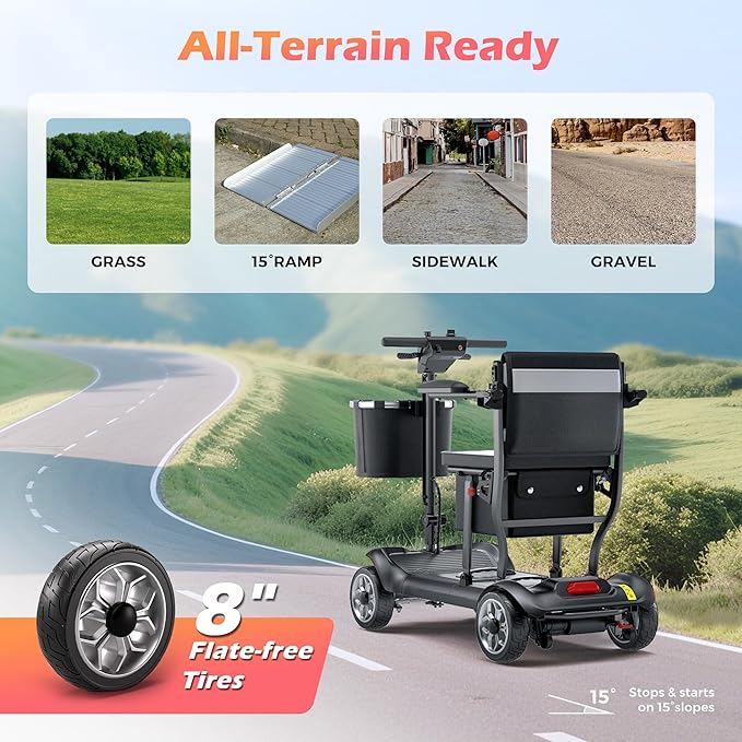 Lightweight Mobility Scooter for Adults & Seniors - Cruise & Airport Approved, 43lb Foldable Portable Motorized Scooters with Removable Lithium Battery for 12.4 Miles Travel, 300lb Capacity, Black