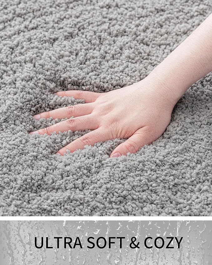 Bathroom Rugs Non Slip Washable 48x24, Ultra Thick Soft Microfiber Absorbent Bath Mats, High Density Foam Latex Non Slip Backing Bath Rugs, Fluffy Floor Carpet for Tub&Shower, Grey