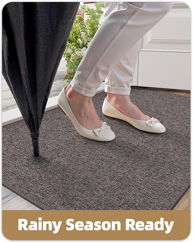 Color&Geometry Ultra Thin Indoor Door Mat (Rolled-up NO Creases) 32"x48", Non Slip Rubber Backed Dirt Trapper Door Mat Indoor Entrance, Low Profile Entryway Mat, Easy Clean Entry Mat, Grey-brown Linen