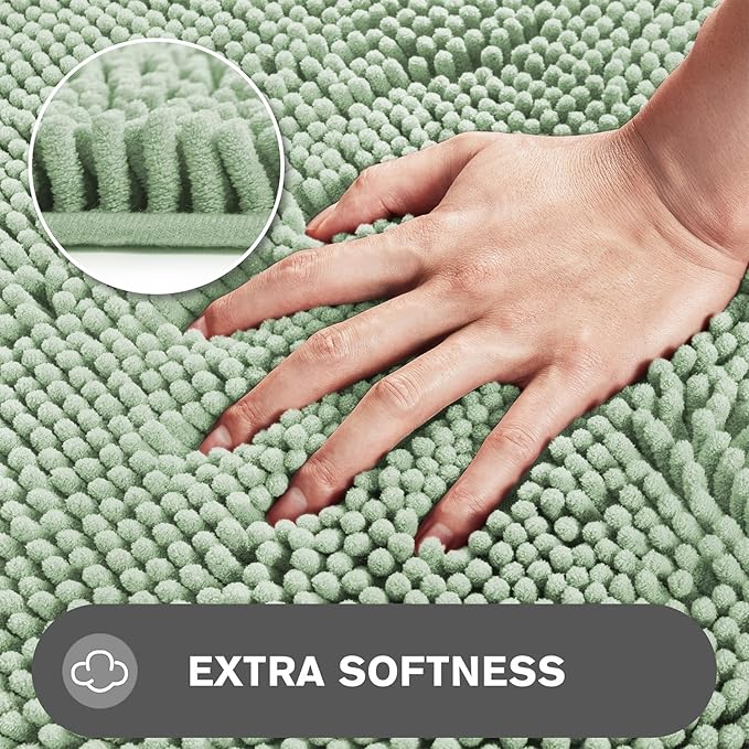 Bathroom Runner Rug 47 x 17 Inch – Long Bath Mat | Absorbent and Washable Thick Chenille Bath Rug Non-Slip Runner Rug for Bathroom, Shower, Sink(Sea Foam)