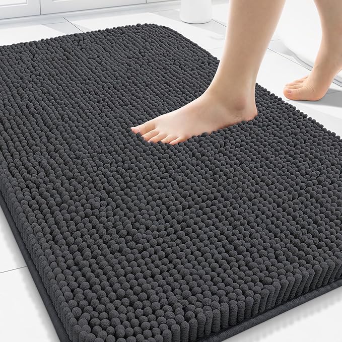 Arotive Bathroom Rugs 34x21, Extra Soft Absorbent Shaggy Chenille Bath Rugs, Machine Washable Rubber Backing Non-Slip Bath Mats for Bathroom Floor Tub and Shower, Home Decor Accessories, Dark Grey