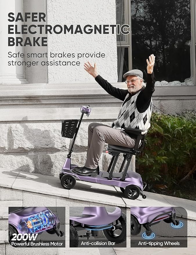 Mobility Scooters for Adults & Seniors - Ultra Lightweight 27.5 lbs Carbon Fiber Folding Electric Scooter - Airlines Approved All-Terrain Portable Scooter with Basket and Charger Included-Purple