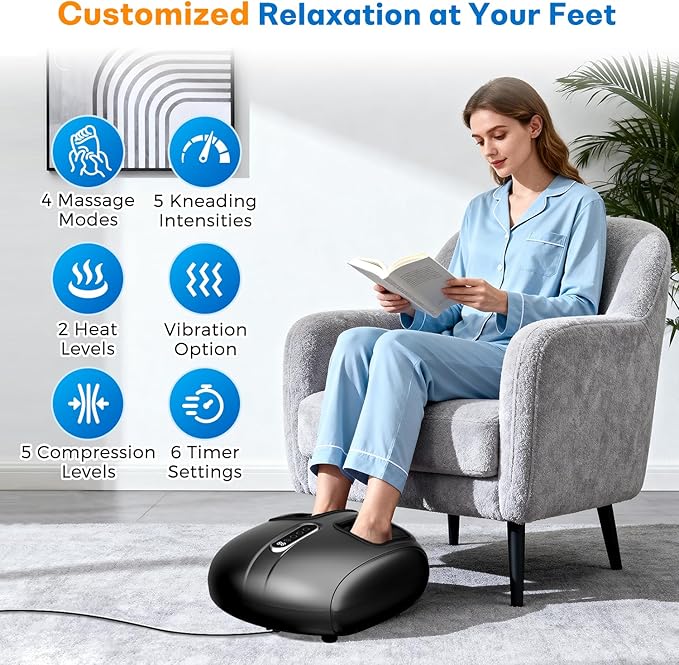 PACOVY Shiatsu Feet Massager, Foot Massager with Heat, Deep Kneading, Vibration and Air Compression for Plantar Fasciitis, 2 Heat Levels, Birthday Gifts for Women Mom Dad