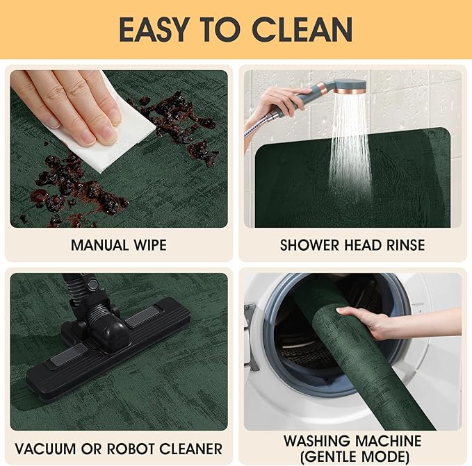 ACCUMTEK Non Slip Bath Mat, Thin Bathroom Rugs Fit Under Door, Quick Dry Bath Mats, Machine Washable Bath Rugs for Bathroom, Bathtub & Kitchen, Bathtub, Deep Green/Marble/32 x20