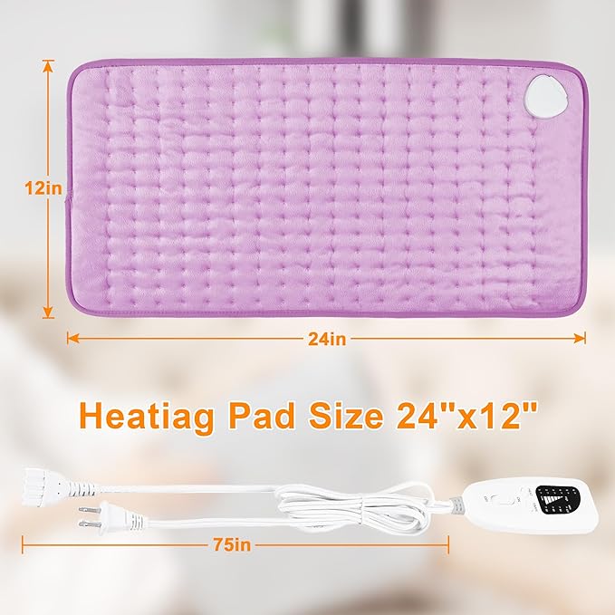 Deepsoon Heating Pad,Electric Heating Pads for Back,Neck,Moist Heating Pad for Abdomen Shoulder Knee Legs,Dry/Moist Heat&Auto Shut Off,Mother's Day Birthday for Men and Women,Light Purple,24x12 Inch