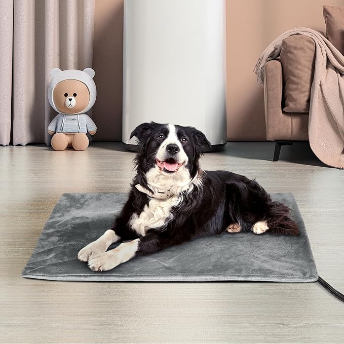 Niubya Pet Heating Pad for Dogs and Cats, Adjustable Temperature and Waterproof Pet Heated Mat with Timer, Electric Heating Pet Bed with Chew Resistant Cord and Soft Washable Cover, 35" x 24"