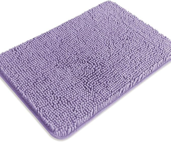 Lavender Bathroom Rugs – Absorbent and Washable Bath Mat, Non-Slip, Thick Soft Chenille Bath Rugs for Bathroom Floor, Shower, Sink - 17" x 24"