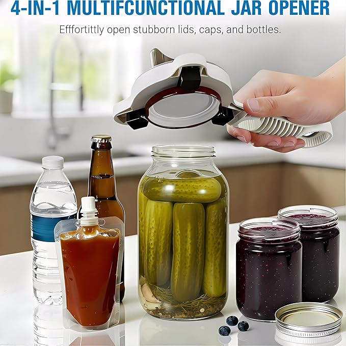 4-in-1 Adjustable Jar Opener – Stainless Steel Lid & Bottle Opener, Heavy Duty Easy Grip for Weak Hands, Fits 1–4 Inch Caps, Kitchen Tool for Seniors & Arthritis (Green)
