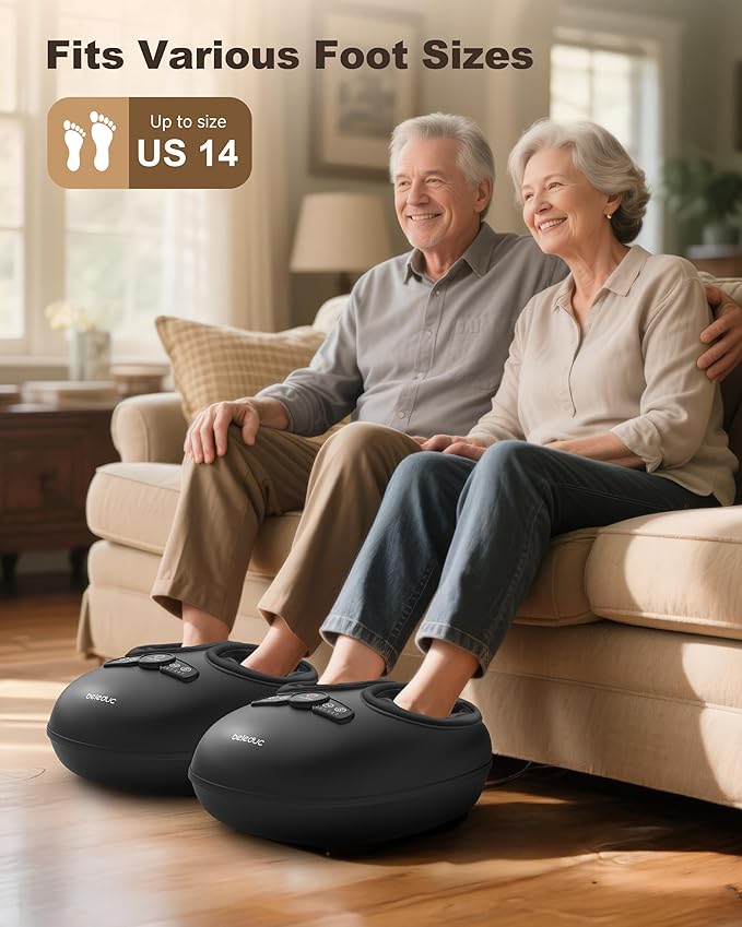 Beleduc Foot Massager with Heat and Compression, Deep Kneading Shiatsu Foot Massage for Plantar Fasciitis, Neuropathy & Circulation, 3 Intensities, Washable Covers, Fits Up to Men Size 14, Black