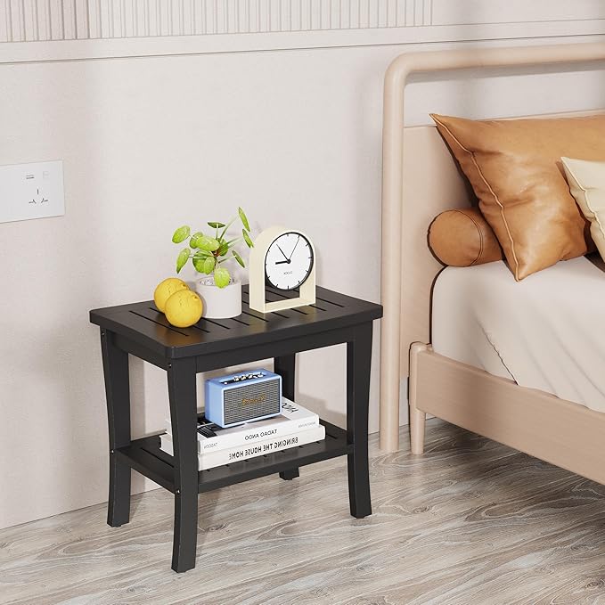 Extra Bamboo Black Shower Bench Stool Waterproof Shower Chair Spa Bath Seat Extra Big Best Hardwood Bathroom Gadgets Seat Father Day Dad Parents Stepdad Christmas Xmas Happy Birthday Gifts Ideal