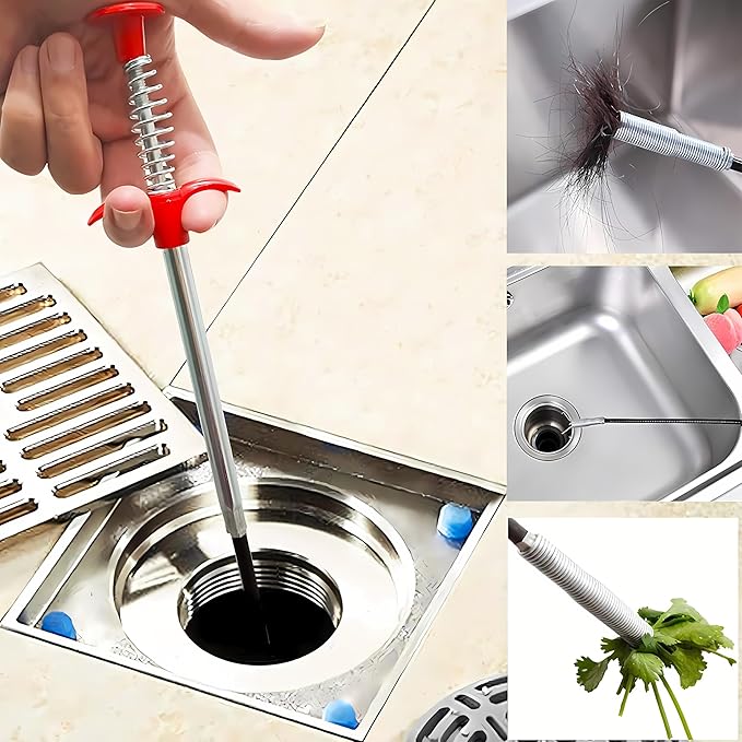 Flexible Drain Clog Remover Tool, Extra Long Plumbing Snake Hair Catcher with 4-Prong Grabber Claw, Heavy-Duty Spring Reacher for Kitchen Sink, Bathroom Tub, Sewer & Dropped Items (24 inch)