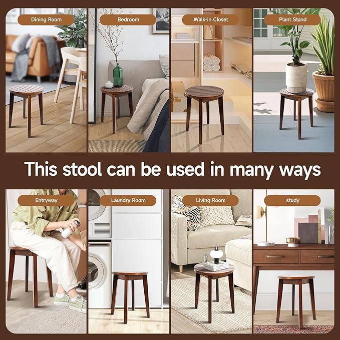Round 16 Inch Bamboo Waterproof Shower Bathroom Stool Chair, Duty Wooden Bath Corner Shaving Legs Bench Seat (Walnut, XL)