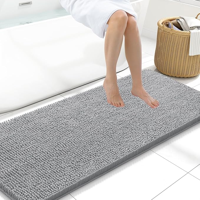 Arotive Bathroom Rugs 59x20, Extra Soft Absorbent Shaggy Chenille Bath Rugs, Machine Washable Rubber Backing Non-Slip Bath Mats for Bathroom Floor Tub and Shower, Home Decor Accessories,Light Grey