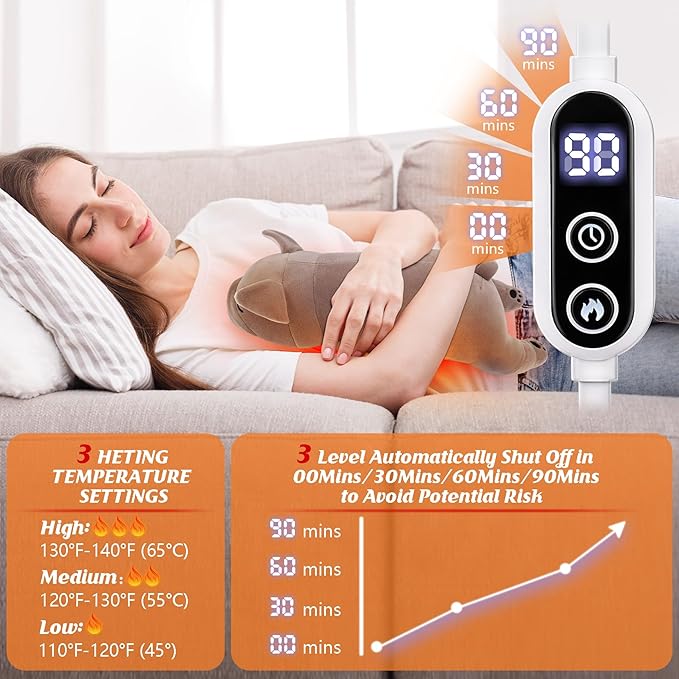 Electric Heating Pad for Period Cramps, Cuddly 14''French Bulldog Plush with a Hot Soft Belly USB Powered, Menstrual Heating Pad Neck Shoulder Pain Relief, Gift for Daughter Wife Period Heating Pad