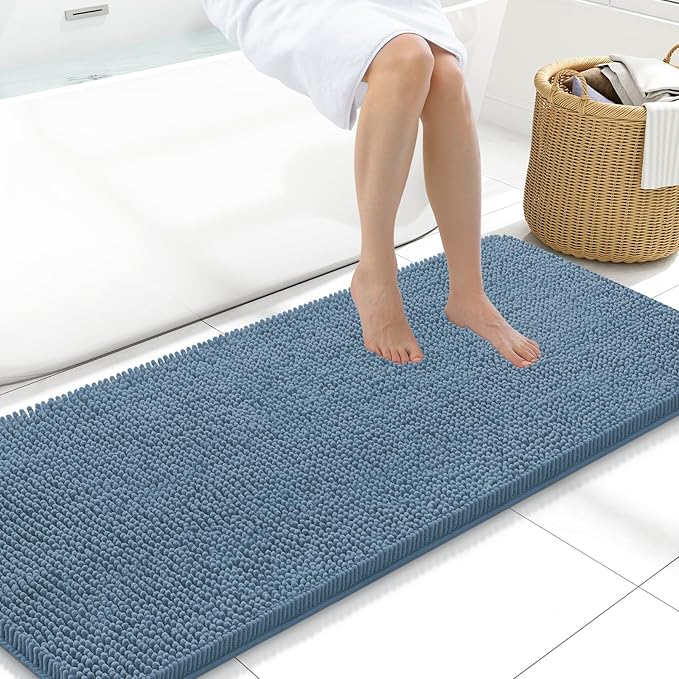Arotive Bathroom Rugs 59x20, Extra Soft Absorbent Shaggy Chenille Bath Rugs, Machine Washable Rubber Backing Non-Slip Bath Mats for Bathroom Floor Tub and Shower, Home Decor Accessories,Grayish Blue