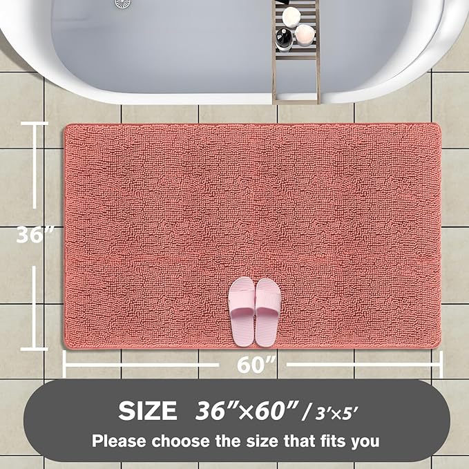 Bathroom Rugs 36 x 60 Inch – Extra Large Bath Mat | Absorbent and Washable Thick Chenille Bath Rugs Non-Slip Runner Rug for Bathroom, Shower, Tub(Coral)
