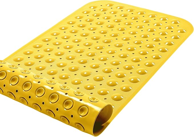 Large Non-Slip Bathtub & Shower Mat 31”x16” (Smooth/Non-Textured Tubs Only) Safe, Clean, Machine-Washable, Superior Grip&Drainage, Vinyl, Opaque Yellow