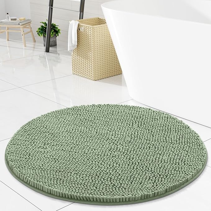 Arotive Bathroom Rugs Round 24x24, Extra Soft Absorbent Shaggy Chenille Bath Rugs,Machine Washable Rubber Backing Non-Slip Bath Mats for Bathroom Floor Tub and Shower,Home Decor Accessories,Sage Green
