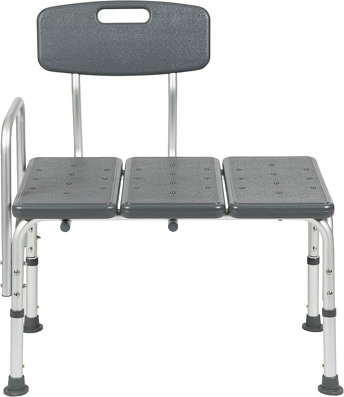Flash Furniture HERCULES Series 300 Lb. Capacity Adjustable Gray Bath & Shower Transfer Bench with Back and Side Arm