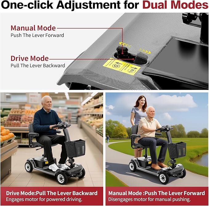 Easy-to-Operate Mobility Scooter for Seniors, 418 lb Weight Capacity, 20KM Long Range, 5-Step Quick Assembly & Folding, FDA Registered