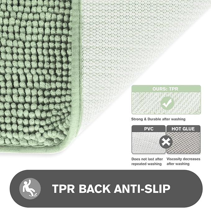 Sea Foam Bathroom Rugs Sets 2 Piece – Absorbent and Washable Bath Mat, Non-Slip, Thick Soft Chenille Bath Rugs for Bathroom Floor, Shower, Sink - 20" x 32"+24" x 36"