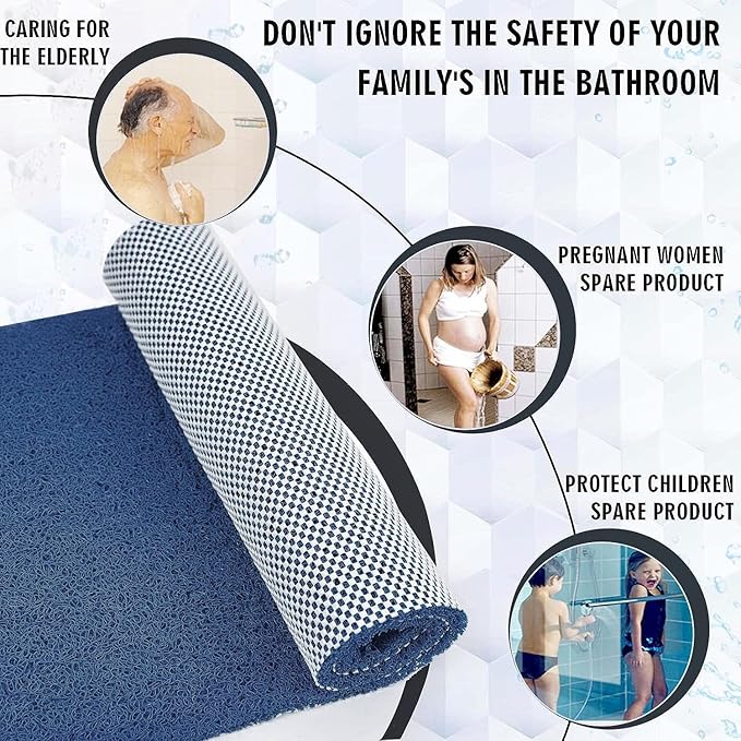 godehone Shower Mats Non Slip Without Suction Cups, PVC Loofah Bathroom Mats, Loofah Mats for Shower and Bathroom, Quick Drying, 23.6× 47.2 Inch, Blue