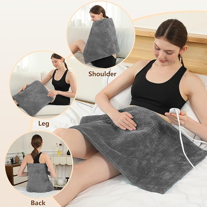 ESTINGO Electric Heating Pad HSA Eligible, Heated Pad for Back Neck Shoulder Pain Relif, Large Heating Pad for Period Cramps with 2H Auto Shut Off and 4 Heating Levels, 18"x33" Dark Grey