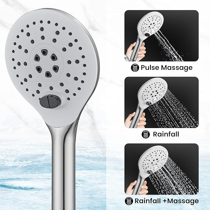 KPW Handheld Shower Head with 59" Hose Brushed Nickel Detachable Shower Head Adjustable Bracket High Pressure Handheld Shower Head RV Shower Head