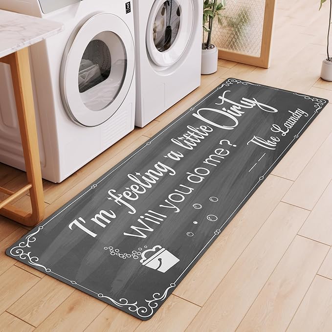 XLHOMO Laundry Room Rug Runner, 17"x60" Non Slip Nappa Leather Laundry Rugs, Grey Farmhouse Washable Floor Laundry Mats for Laundry Room, Entryway, Kitchen, Bathroom, Mudroom, Washroom, Hallway Decor