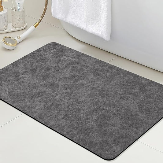 ACCUMTEK Non Slip Bath Mat, Thin Bathroom Rugs Fit Under Door, Quick Dry Bath Mats, Machine Washable Bath Rugs for Bathroom, Bathtub & Kitchen, Charcoal Gray/Crackle/24 x17