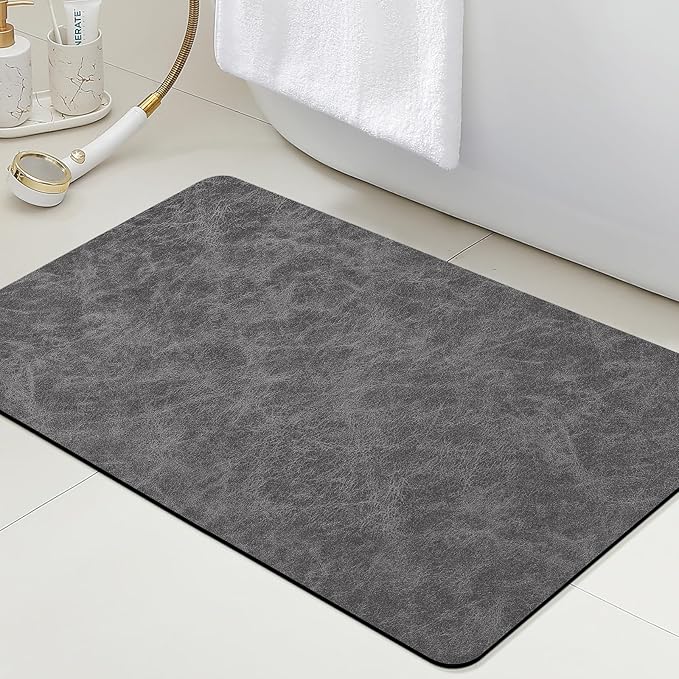 ACCUMTEK Non Slip Bath Mat, Thin Bathroom Rugs Fit Under Door, Quick Dry Bath Mats, Machine Washable Bath Rugs for Bathroom, Bathtub & Kitchen, Charcoal Gray/Crackle/32 x20