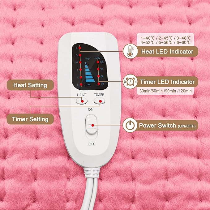 Deepsoon Heating Pad,Electric Heating Pads for Back,Neck,Moist Heating Pad for Abdomen Shoulder Knee Legs,Dry/Moist Heat&Auto Shut Off,Mother's Day Birthday for Men and Women,BabyPink,24x20 Inch