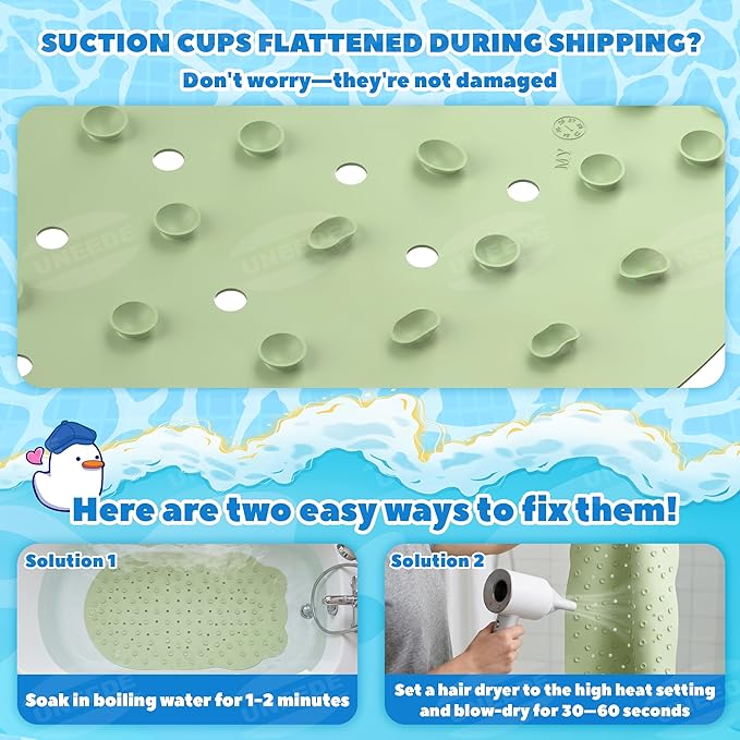 UNEEDE Kids Bathtub Mat Non Slip Shower Mat for Toddlers, Washable Anti Slip Tub Surface, Soft Rubber Mat for Bathtub Shower, Waterproof Bathtub Essentials for Children