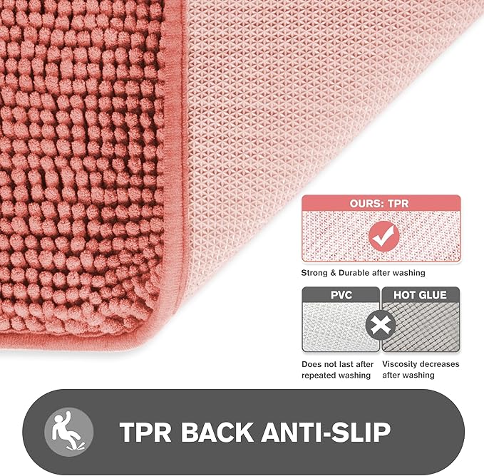 Bathroom Runner Rug 24 x 60 Inch – Extra Large Long Bath Mat | Absorbent and Washable Thick Chenille Bath Rug Non-Slip Runner Rug for Bathroom, Shower, Sink(Coral)