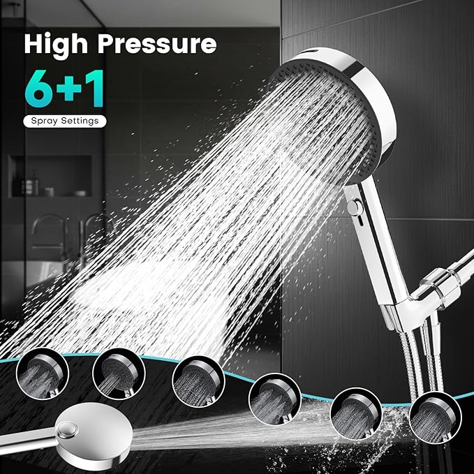 PWERAN Filtered Shower Head with Handheld, High Pressure 4 Spray Mode Showerhead with Filters, Water Softener Beads for Hard Water with ON/OFF Switch for Pets (Chromium Silver, 5 Inch Panel)