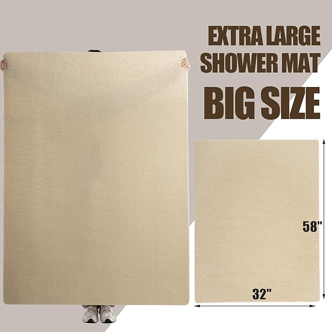 HOMBYS 58 x 32 Extra Large Shower Mat for Shower Stall Tub, Non Slip Bath Mat Bathroom Accessories, PVC Loofah Mats for Shower and Bathroom, Quick Drying, (Khaki, 58"x32")